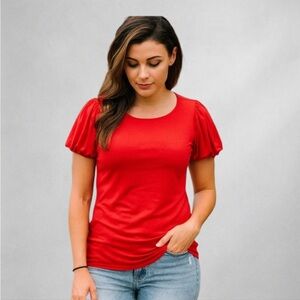 NWT Lauren Ralph Lauren Puff Short Sleeves Womens T-Shirt L Petite Red 1235